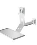 Heavy Duty Monitor Mount Wall Desk Stand Adjustable Arm in silver with a tilted arm for ergonomic desk setup.