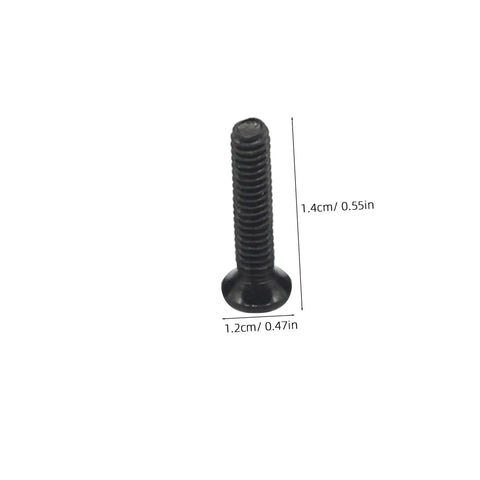 Heavy Duty Small Screw Assortment Kit Featuring 18 Miniature Flat Head Machine Screws Forged From Solid Carbon Steel inside a compact case, detailed screw dimensions shown.