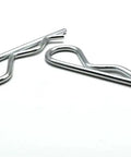 Two M7 X 150 Hairpin Cotter Pin Clip R Shape Spring Retaining Clip For Fast Locking Bolts, rustproof carbon steel, on white background.