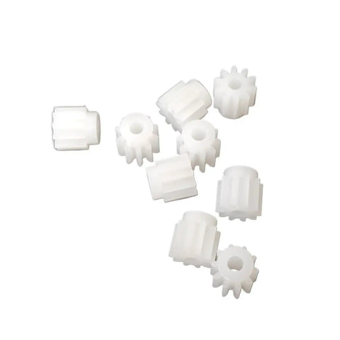 Plastic Shaft Pinion 11T Gear Set 10 Pack For Tiny Drones And RC Projects, 3.8mm Diameter, 0.95mm Bore, 1mm Tight Fit Shaft, Coreless Motor Gear Transmission For Quadcopters, Toy DIY Robotics; white plastic 11T pinion gears