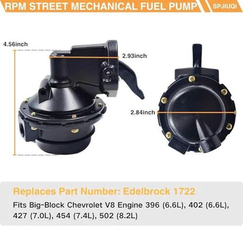 Performer Series RPM Street Tested Mechanical Fuel Pump Replaces Edelbrock 1722 For Big Block Chevy V8 396-502, side view