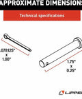 Diagram showing dimensions of Cotter Clevis Pin, Two Inch Long, Quarter Inch Diameter, Beefy Heavy Duty Steel Hardware Pin For Trailers And RV Hitches, Durable Quick Install Pin For Secure Hitch Assembly, Model 379178.