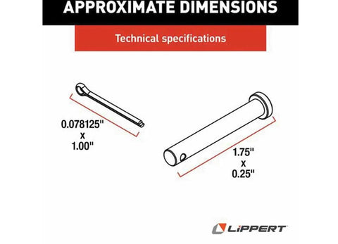Diagram showing dimensions of Cotter Clevis Pin, Two Inch Long, Quarter Inch Diameter, Beefy Heavy Duty Steel Hardware Pin For Trailers And RV Hitches, Durable Quick Install Pin For Secure Hitch Assembly, Model 379178.