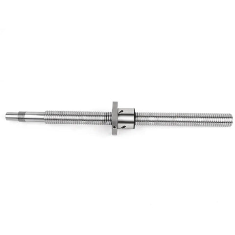 Heavy Duty C5 Grade Ballscrew Ballnut Kit With RM3205 Precision Ground Threads And Machined Ends For CNC Routers And 3D Printers Available In 400mm Length, showing a precision machined ballscrew and ballnut assembly.