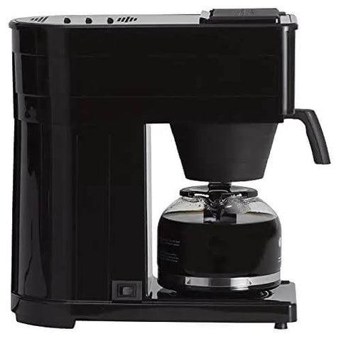 Side view of black Velocity Brew High Altitude 10-Cup Home Coffee Maker with Speed Brew Tech, showing stainless steel hot water tank.