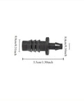One Quarter Inch To Five Sixteenth Inch Barbed Reducing Drip Irrigation Fittings Kit For One Quarter And Five Sixteenth Inch Tubing Easy Install Black Plastic Connectors For Garden Watering System close-up with dimensions