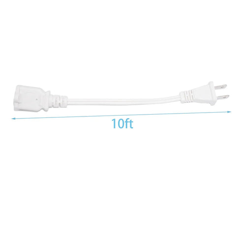 10 Foot Polarized Two Prong Power Cord With Two Outlet Extension Cable NEMA 1-15P To 1-15R 10A 125V White Indoor Use ETL Listed