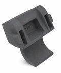 Close-up of 86 Degree Opening Angle Restriction Clips, deep gray plastic, for soft close hinges, prevents cabinet doors from overextending.