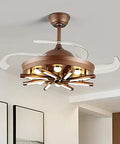 Slick Nordic Retractable Ceiling Fan With Built In Led Glow And No Fuss Remote Control For Chill Bedrooms Or Living Rooms 42 Inch Brown Blade Dead Quiet Smooth Airflow view from below with clear LED lights.