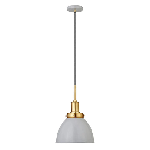 Industrial Dimmable Pendant Light Fixture 12 Inch Wide With Flat Gray Shade And Gold Accents Two Tone Finish