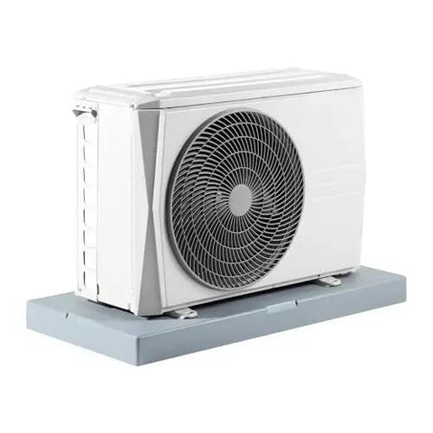 Sturdy Outdoor Mini Split Pad supporting a ductless AC unit; 38x18x3 inch anti-vibration, lightweight polypropylene construction