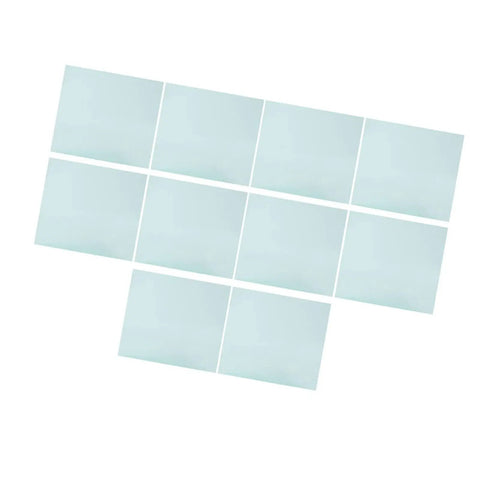 Sturdy Polycarbonate Welding Helmet Replacement Lenses, 10 Pack Clear Protective Glass Plates laid out showing clear lenses for welding safety.