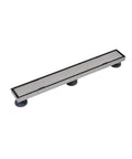 24 Inch Stainless Steel Linear Shower Drain Tile-In Grate For Easy Install, side view showing grate and mounting feet