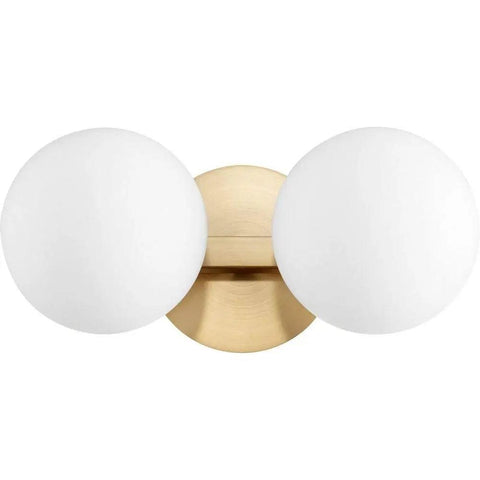 Contemporary Modern Two Light Vanity In Aged Brass Polished Cast Finish Damp Rated Bathroom Vanity Light 6 Inch High By 14 Inch Wide