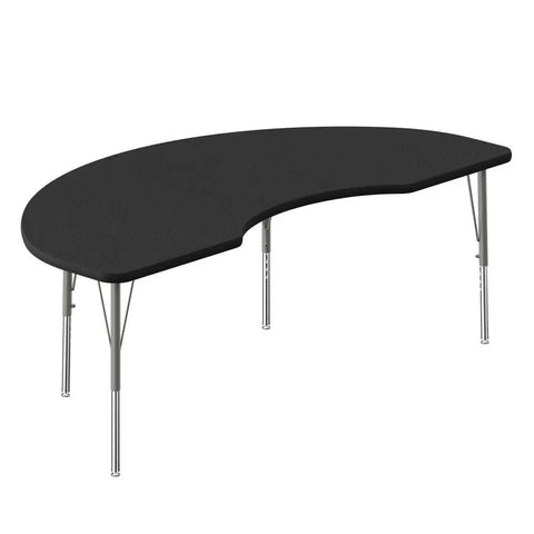 Kidney Shaped 36 By 72 Inch Classroom Activity Table With Height Adjustable Legs From 19 To 29 Inches Black Granite Laminate Silver Mist