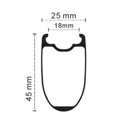 Diagram of 45mm Carbon Tubeless Wheelset For Disc Brake Road Bikes With 25mm Inner Width No Paint Finish Tubeless Ready To Roll Shimano 8 9 10 11 Speed Cassette Body Compatible showing measurements