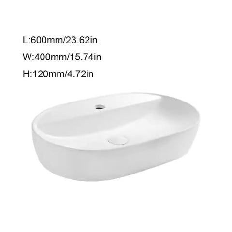 USZWBY Vessel Sinks Minimalist Ceramic Table Basin Home Hotel Bathroom Washbasin, oval white ceramic sink with dimensions.