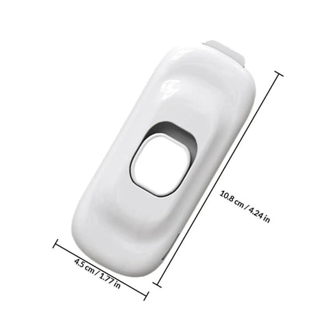 Close-up of white ABS 4 Pack Babyproof Cabinet Locks with dimensions shown for cabinets, drawers, fridges with adjustable length.