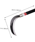 Two Pack Manganese Steel Weeding Sickle Garden Tool Set Lightweight Handheld Grass Cutter with size dimensions shown
