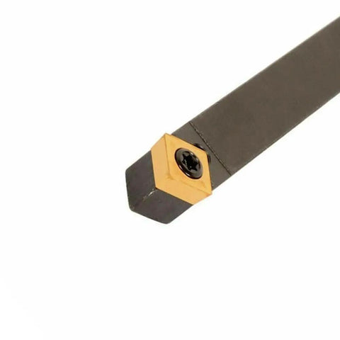 Close-up of CNC Lathe External Turning Tool Holder 45 Degree Chamfer, SSDCN1212H09 showing SCMT09T308 carbide insert attached.