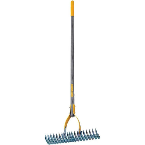 Thatch Rake For Lawns With Curved Steel Tines 15 Inch Brown All In One Lawn Care Tool For Dethatching Aerating Seeding Fertilizing