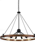 Big Wagon Wheel Farmhouse Chandelier 38 Inch Diameter With 8 Lights Rustic Industrial Sputnik Style Hanging Light For Dining Room