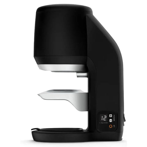 Electric Auto Leveling Espresso Tamper For 57.3 Mm Portafilters side view showing adjustable pressure dial and sleek design.