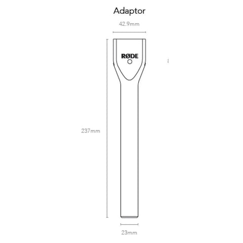 Technical diagram of the Interview GO Handheld Adaptor For Wireless ME GO And PRO Transmitters with dimensions shown.