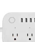 Smart Power Strip With Surge Protection Four Heavy Duty Outlets And Fast Usb Charging Ports For Home Office Tech top view showing USB ports and power button.