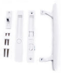 Flush Mount NonKeyed Sliding Glass Patio Door Lock Handle Set Fits One To One And One Eighth Inch Thick Doors With Six And Five Eighth Inch Hole Spacing Night Lock Hook Latch NonHanded White