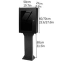 Heavy Duty EV Charger Lock Box With Stand, 28 inch tall matte black steel charging station cover with dimensions.