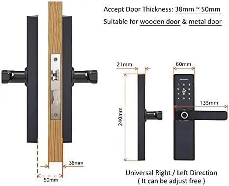 Smart Fingerprint Door Lock With App Control And Digital Code Entry Aluminum Alloy Home Security Mortise Lock dimensions and specifications, showing size and compatibility.