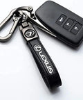 Lexus Genuine Leather Key Chain For RX ES GS LS NX RS GX LX RC LC RX350 IS250 GX460 Black Key Ring shown with car key