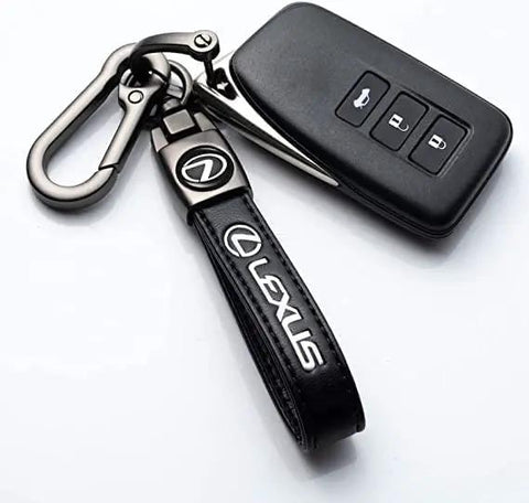 Lexus Genuine Leather Key Chain For RX ES GS LS NX RS GX LX RC LC RX350 IS250 GX460 Black Key Ring shown with car key