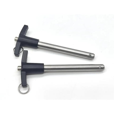 2 Pack T Handle Ball Locking Pins With Rope Quarter Inch Diameter 2 Inch Length 304 Stainless Steel Pin With Aluminum Grip
