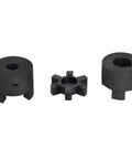 Front view: three-piece L-jaw coupling set with Buna-N rubber spider for log wood splitter; fits 3/4–1-1/8 in shafts.