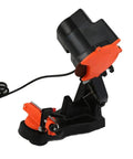 Heavy Duty 110V Electric Chainsaw Sharpener with a Snappy 4800 RPM Bench Grinder setup, black and orange design.