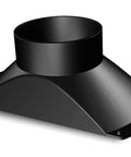 Badass Heavy Duty 4 Inch Rectangular Bell Dust Port connecting to dust collector, black steel construction, 9 1/2 x 4 1/2 inches.