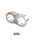 Top Notch 10 Piece AN4 An6 An8 And An10 Billet Aluminum Hose Clamp Separator Kit Perfect For Oil Fuel And Water Lines Keeping Your Rigs Tight And Leak-Free With Smooth Texture Grip. AN6 silver billet aluminum hose clamp separator, top view