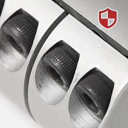 Close-up of 12mm To 18mm Aluminum Shaft Coupling Rock Solid Clamping Shaft Coupler For Stepper Motors CNC Machines, recessed screw head visible