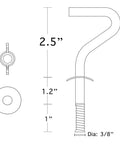 Diagram of Beefy Heavy Duty Replacement Hammock Hooks Zinc Plated 3/8 Inch Thick 4 3/4 Inch Long Fits 1 1/4 To 2 Inch Hole On Hammock Stand