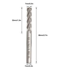 Front view of end mill bit, 1/4 in shank, 4-flute straight HSS CNC cutter for wood, steel, titanium.