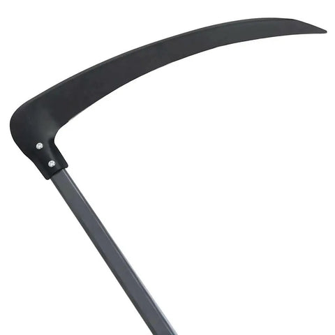 Close-up of Heavy Duty 57.1 Inch Steel Grass Sickle Scythe With Wooden Handle And Grinding Stone For Lawn And Garden Efficient Tool