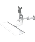 Heavy Duty Industrial Wall Mount Monitor Arms With Slick Foldable Keyboard Tray For Smooth Desk Organization And Legit Ergonomic Flex Throughout Your Compact Workspace Layout, silver adjustable arm with foldable tray.