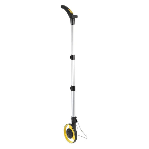 Distance Measuring Wheel Ergonomic Folding Design with Digital Display, aluminum handle, yellow wheel for easy measurement.