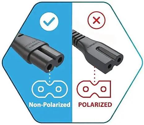 Comparison of non-polarized and polarized plugs for 6 Ft Two Prong AC Power Cord For Under Desk Elliptical Machines Replacement Cable Universal Fit For Home Office Ellipticals Like YOSUDA ANCHEER GUGTTR WESTIONC And More.