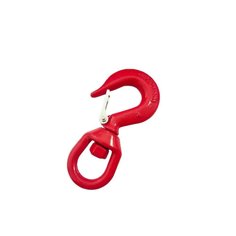 Heavy Duty 15 Ton Swivel Lifting Hook With Secure Latch Built Tough Like A Tank For Crane Or Forklift Use Drop Forged Alloy Steel workhorse in red, showcasing secure latch.