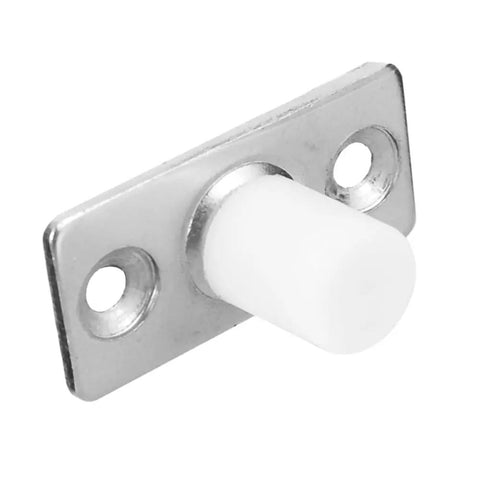 Heavy Duty Nylon Barn Door Rollers Rock Solid Floor Mounted Guide Bracket with white plastic pin and metal base.