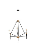 Bold Black 6 Light Modern Chandelier With Gold Finished Lamp Holders, Mid Century Ceiling Light For Dining Room, 27 Inch Diameter