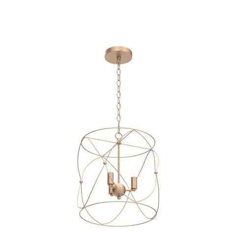 Gold Pendant Light With Cylindrical Lattice Cage Frame And Spherical Center Three Gold Candelabra Arms Bold Modern Farmhouse Vibe